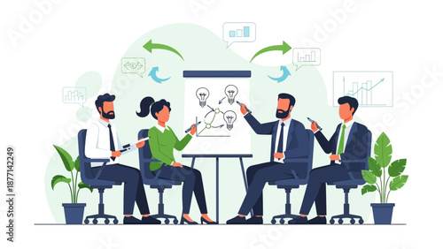 Business Meeting Brainstorming Session with Flip Chart and Ideas