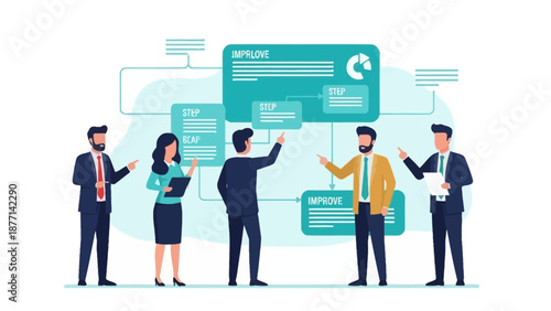 Business Team Collaborating on Improvement Plan Flowchart