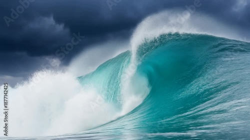 Wallpaper Mural Majestic ocean wave crashing under dramatic stormy skies, perfect for nature and adventure themes Torontodigital.ca