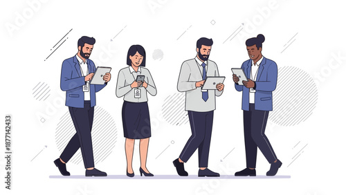 Diverse business people using tablets and smartphones on white background