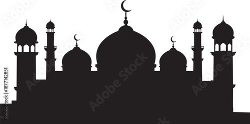 A scenic silhouette of the Taj Mahal in Agra, India, showcases the iconic dome and minaret architecture of this historic palace monument against a clear sky