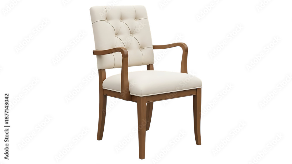 Fototapeta premium Cream tufted chair with wooden frame isolated on a transparent background furniture