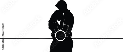 Vector illustration of a girl with a ball and a pregnant woman silhouette near a soldier person with a rifle and a golfer sport silhouette