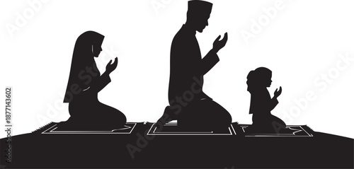 Vector illustration of a black silhouette of a woman and child sitting in a zen yoga lotus pose for meditation and fun