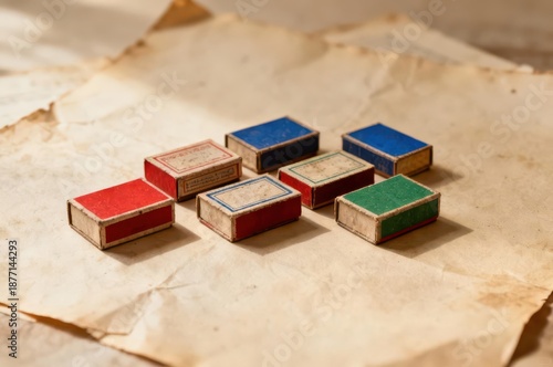 Vintage Matchboxes on Old Paper