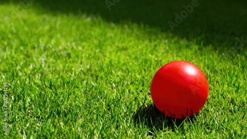 Vibrant Red Ball on Lush Green Grass