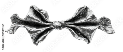 Detailed metallic bow with frilled edges against a dark background