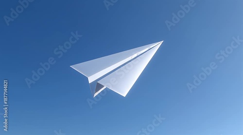 White Paper Airplane Flying Against Blue Sky Background Video.