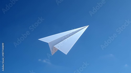 White Paper Airplane Flying Against Blue Sky Background Video.