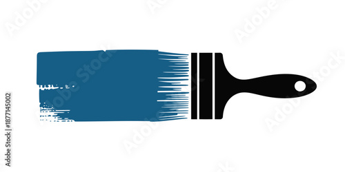 A vector graphic of a paintbrush with blue paint on a white background