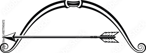 Vintage archer bow and arrow line art illustration isolated minimal design for archery sport logo tattoo emblem vector icon outline