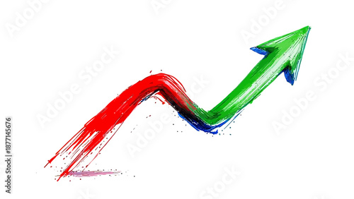 Hand drawn illustration of red downward arrow and green upward arrow showing loss and growth trends. Suitable for finance, business performance, profit, risk, market analysis, and investment concepts