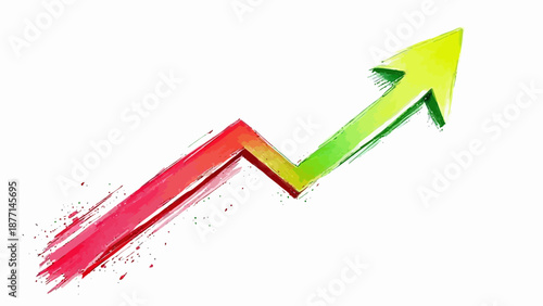 Hand drawn illustration of red downward arrow and green upward arrow showing loss and growth trends. Suitable for finance, business performance, profit, risk, market analysis, and investment concepts