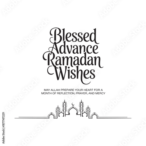 Blessed advance ramadan wishes with mosque silhouette high quality