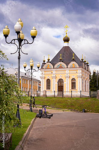 Embankment in the city of Rybinsk, chapel in honor of St. Nicholas the Wonderworker