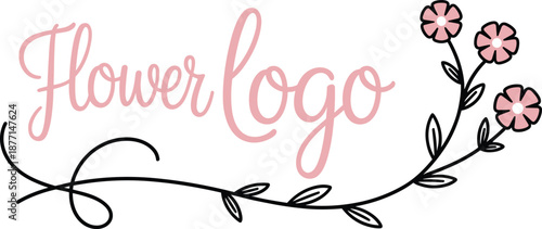 Elegant floral logo design with pink cursive text and decorative vine — ideal for feminine branding, flower shops, beauty products, or boutique packaging.
