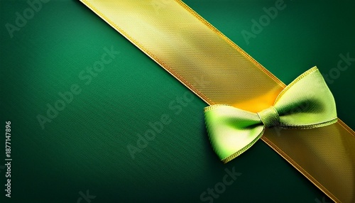 Pale Light And Dark Green Background With Yellow Gold Highlight And Ribbon Stipe In Website Template Layout Or Formal Classic Menu Backdrop With Copyspace For St Patricks Day