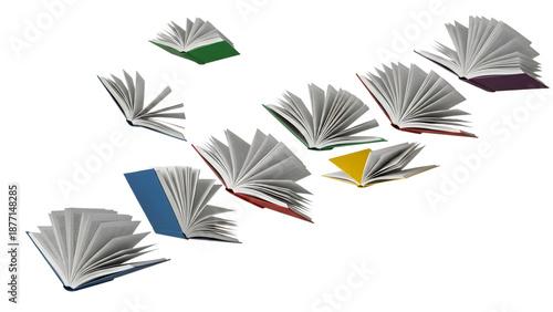 Wallpaper Mural Colorful books flying in air with white pages and various colored covers isolated on a transparent background Torontodigital.ca
