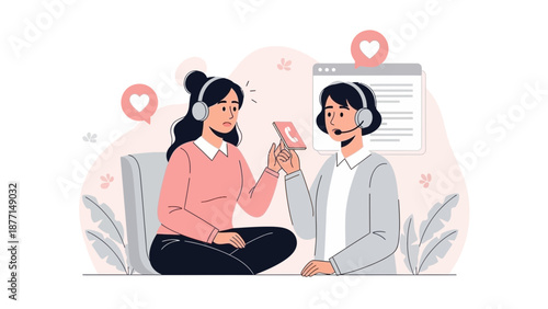 Customer Service Call Center Agent Helping Client with Phone Support