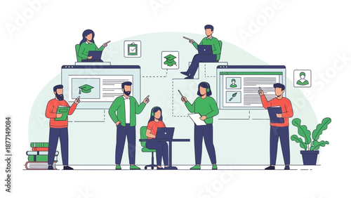 Online Education Team Collaboration, Digital Learning, E-learning Concept