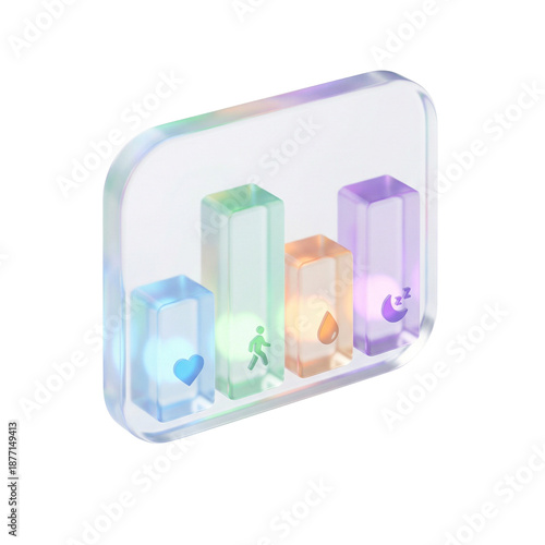 3D Glassmorphism Health Data Chart Icon - Medical Metrics Visualization