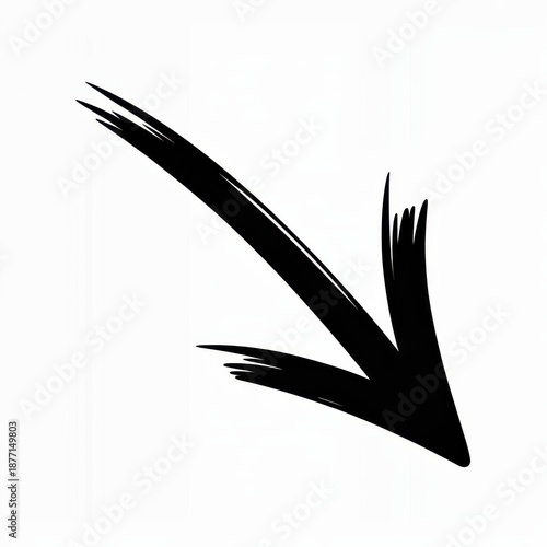 Bold black arrow pointing downwards with brush stroke effect