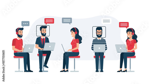 Diverse people in video conference, teamwork, online communication, remote work