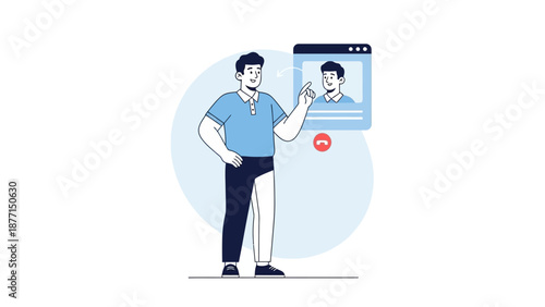Man in video call, online communication, remote work, connection concept