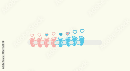 Gender Reveal Party Invitation Concept with Baby Footprints and Hearts Design Illustration