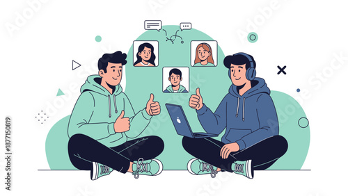 People connecting online, virtual communication, teamwork, remote work, social media