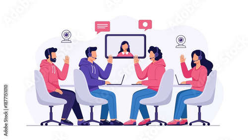 Online Meeting Video Conference Call Business Team Collaboration Remote Work