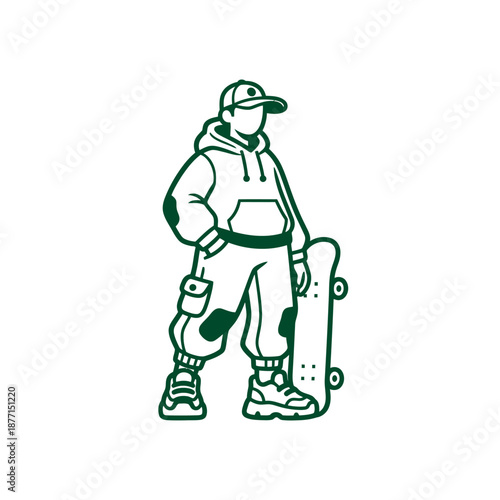 Skater Boy with Skateboard in Urban Streetwear Style.