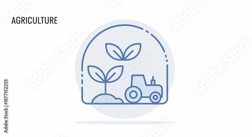 Agriculture Icon - Seedlings and Tractor in a Circular Design.