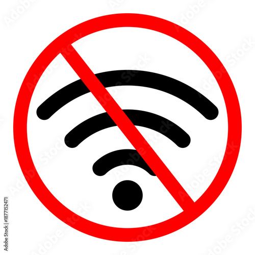 No WIFI internet access icon, wireless disabled symbol or offline network restriction sign illustration