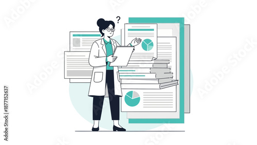 Scientist with Data Analysis and Question Mark, Research Concept