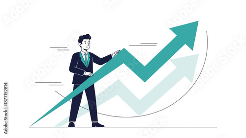 Businessman guiding upward trend graph, business growth, success, financial progress