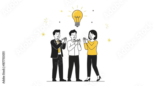 Teamwork Inspires Brilliant Idea: People Applauding Light Bulb