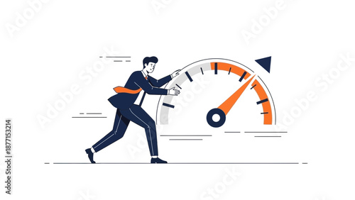 Businessman Pushing Speedometer Needle to Increase Performance