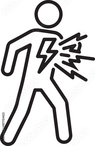 Icon depicting a person experiencing sharp chest pain, symbolizing heart attack or discomfort isolated on white background