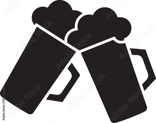 a graphic depiction of two frothy beer mugs clinking together in a celebratory toast perfect for designs on transparent background silhouette high quality professional detailed modern