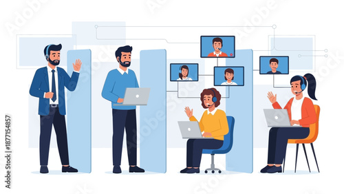 Remote Team Video Conference Call, Business Meeting, Online Communication