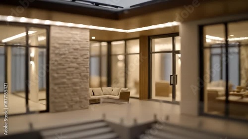 Wallpaper Mural Modern minimalist house with solar panels, stone accent Torontodigital.ca