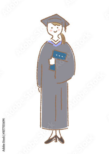 アカデミックガウンを着た女性のイラスト