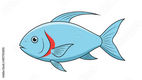 Blue fish illustration with a distinctive red stripe on its side for marine life and ichthyology identification.