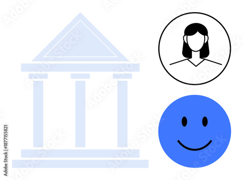 Public services concept. Government building, user identity, and happy face icons government accessibility. Public services improving efficiency and user satisfaction. For government services