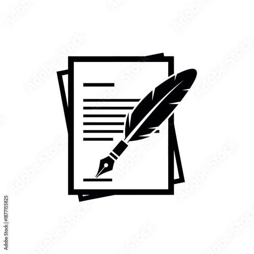Quill pen and paper icon.