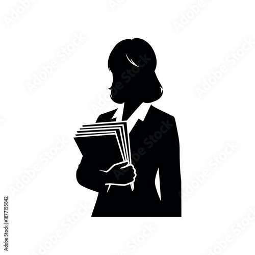 Silhouette of a professional woman holding documents.