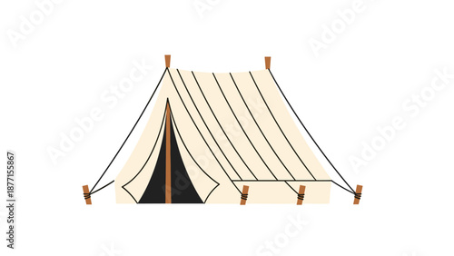 Simple cream-colored camping tent illustration representing outdoor adventure, travel, and leisure activities in nature.
