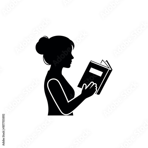 Silhouette of woman reading a book.