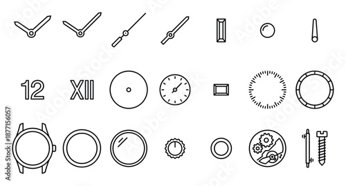 Watch Parts Illustration: Timepiece Components Schematic Detailed Vector Image